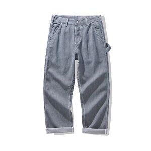 Retro Casual Railway Worker Pocket Striped Pants
